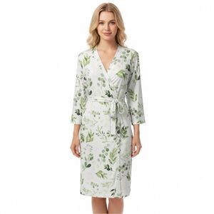 Caden Lane Women’s White Greenery Bamboo Knit Maternity Robe One Size